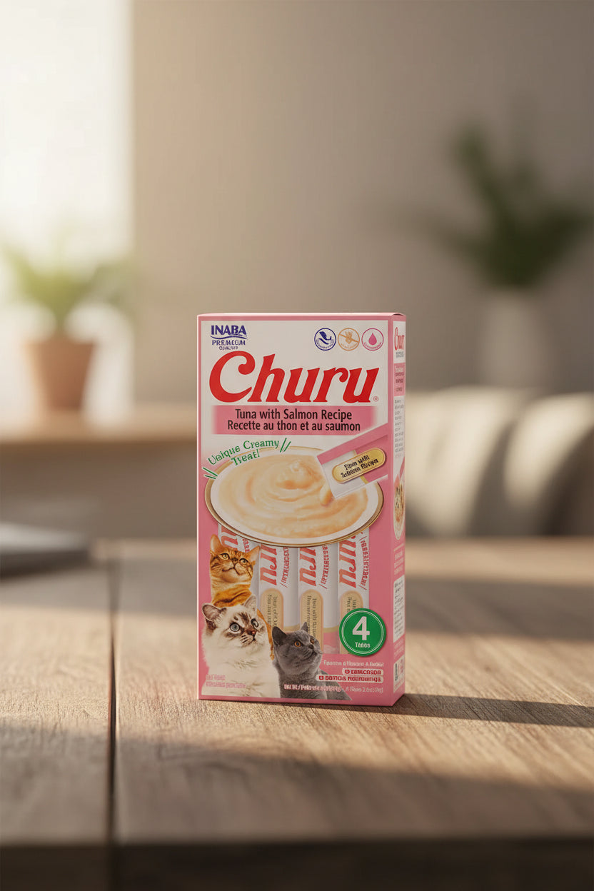 Snack Para Gato Cremoso Inaba Churu Atún Y Salmón 14 Gr