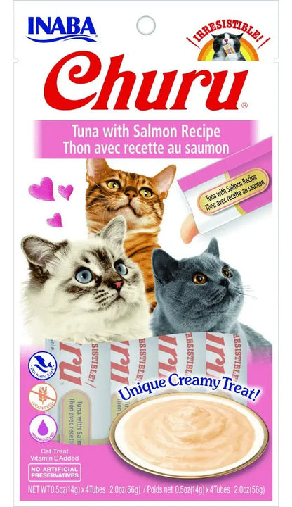 Snack Para Gato Cremoso Inaba Churu Atún Y Salmón 14 Gr